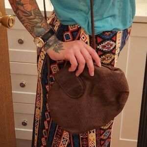 Pattern Textured Brown Shoulder Bag w Snap
